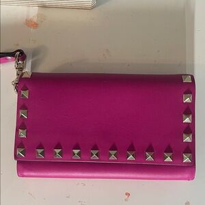 Valentino Fuchsia Leather Rockstud Wristlet Clutch